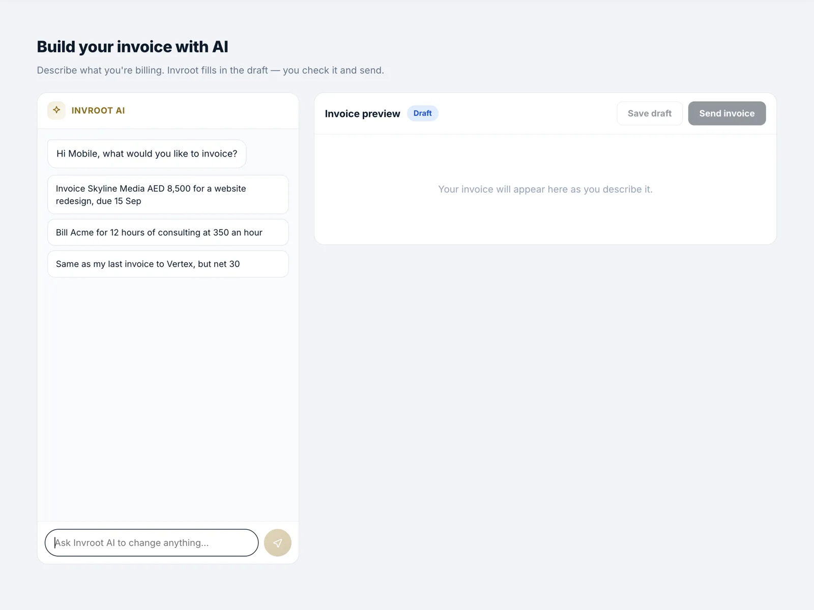 Create invoices with AI