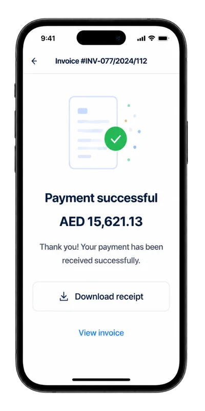 Una confirmación de pago de Invroot en iPhone